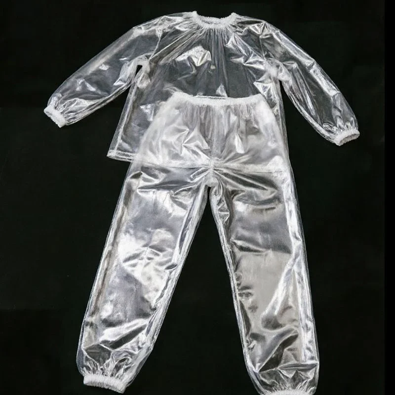 PVC High Gloss Man Sexy Pullover Trousers Set Women Soft Long Sleeved Round Neck Shirt Lantern Pants ABDL Plastic Set