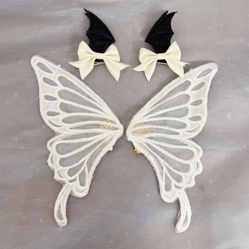 Gothic Lolita ปีศาจคอสเพลย์ Hairpin Harajuku อะนิเมะ Horns เย็บปักถักร้อยผมคลิป Headdress ปาร์ตี้ฮาโลวีนผีเสื้อค้างคาวผมคลิป