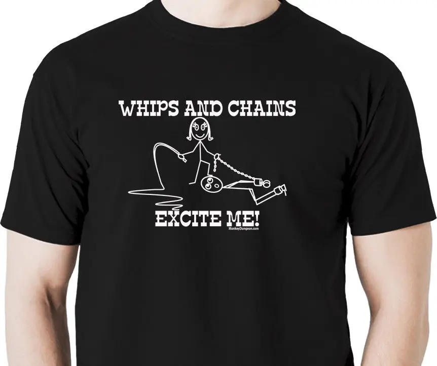 Tops Summer Cool Funny T-Shirt Whips and Chains Excite Me T Shirt Stick Figures Cuffs Chains Slave Dom Sub Summer Style Tee