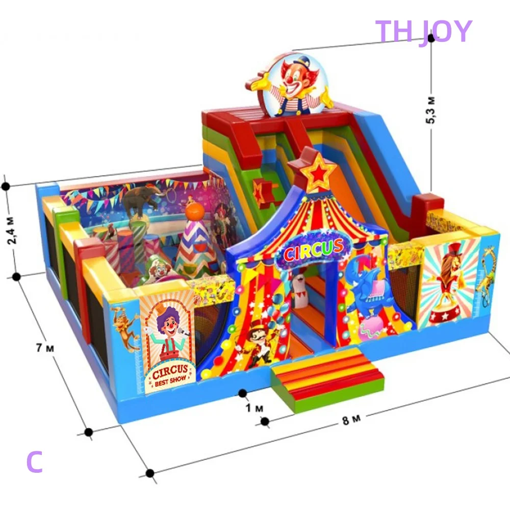 Par navire au port, 8x8m Terrain de jeu gonflable sur le thème du cirque Château sautant, clown Commercial gonflable Maison gonflable ville amusante