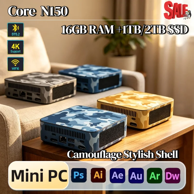 Portable Intel Core N150 Mini Pocket PC 16GB RAM 1TB 2TB SSD WiFi6 BT5.2 4K Resolution Office Desktop Pro Chip