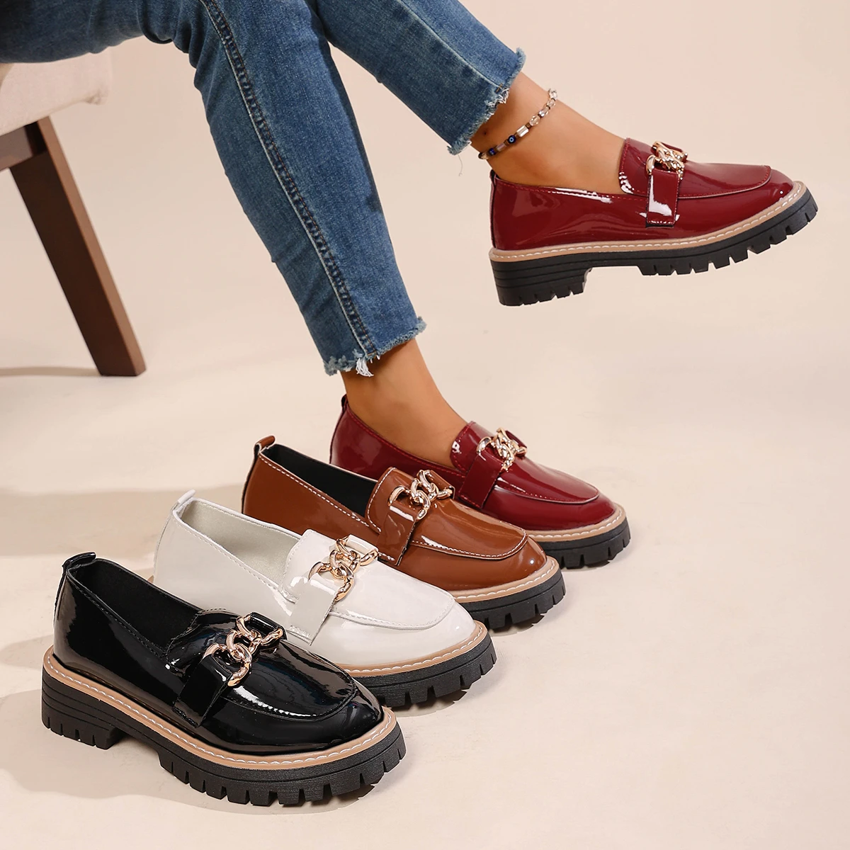 

Spring and Autumn Elegant Round Head Sexy Coarse Heel Casual Shoes Fashionable Best Selling New Comfortable Women's Loafers