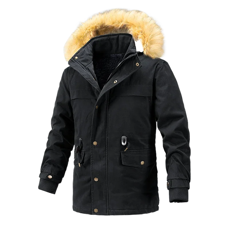 Gorasion New Men Fashion Winter Warm Cotton Jacket Men's Casual Thicken Outdoor Sport Men Jacket Fleece EU Size Black Overcoat