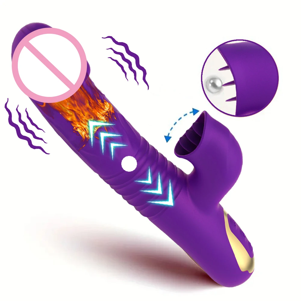 Thrusting Big Dildo Rabbit Vibrator G Spot Clitoral Mouth Biting Licking Stimulator Vagina Anal Massage Adult Sex Toys for Women