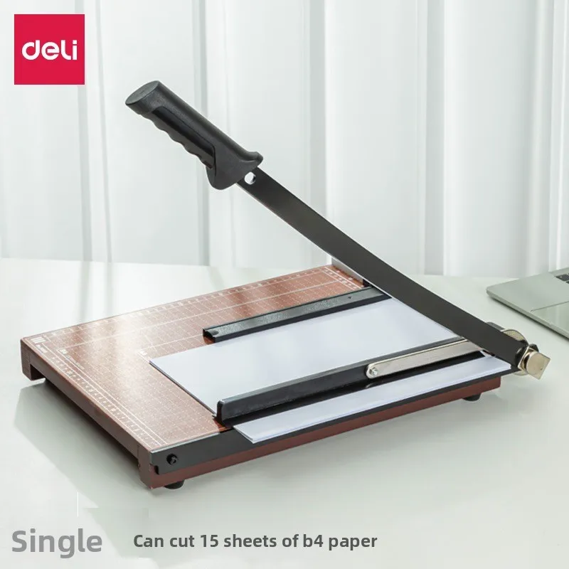 Wooden Base Guillotine Paper Cutter 15 by 12 Inch Manual Trimmer for Photo Card and Document Cutting with Thickened Steel Blade