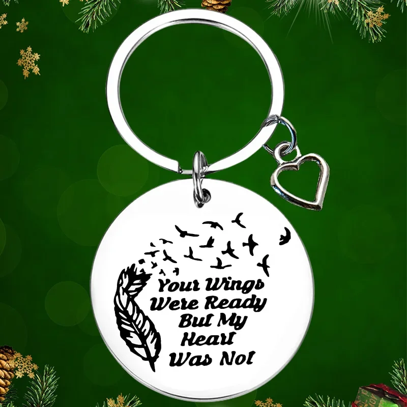 Your Wings Were Ready But My Heart Was Not Keychain Pendant Memorial Key Chains Mom Dad Grandpa Grandma Christmas Gift