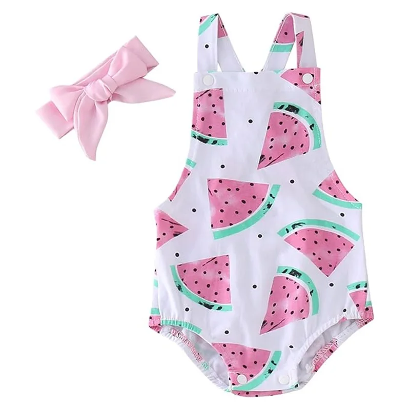 Baby Mädchen Rosa Wassermelonen-Print Strampler Säugling Rüschen-Body mit Stirnband Neugeborenen Rotes Wassermelonen-Karnevalskostüm – Detail 5