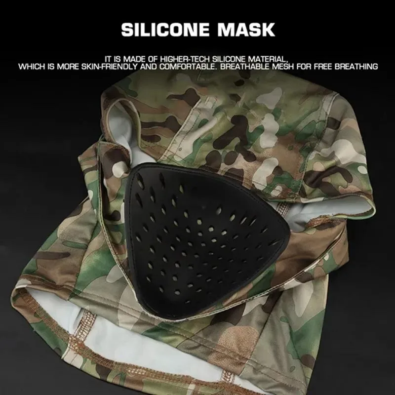 Tactical Silicone Mask Cycling Sunscreen Windproof Headgear Hunting Balaclava Head Hood Silicone Half Face Windproof Headgear