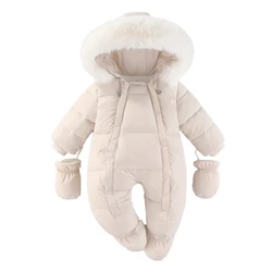 2024 New Winter Baby Rompers Thick Warm Infant Hooded Inside Fleece Jumpsuit Newborn Boy Girl Overalls Toddler Clothing Set