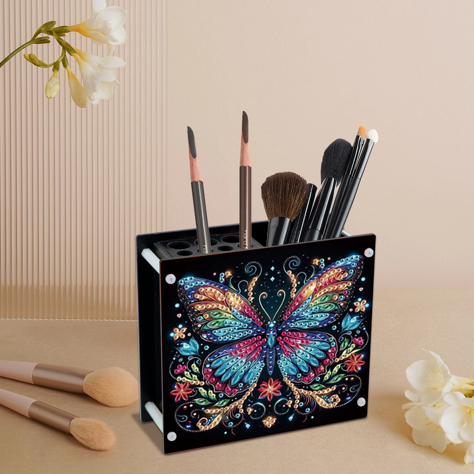 2Pcs Pen Holder Diamond Painting Kits,Butterfly and Rose Special Shape Diamond Painting Handmade,Desktop Decoration Storage Gift - view 6