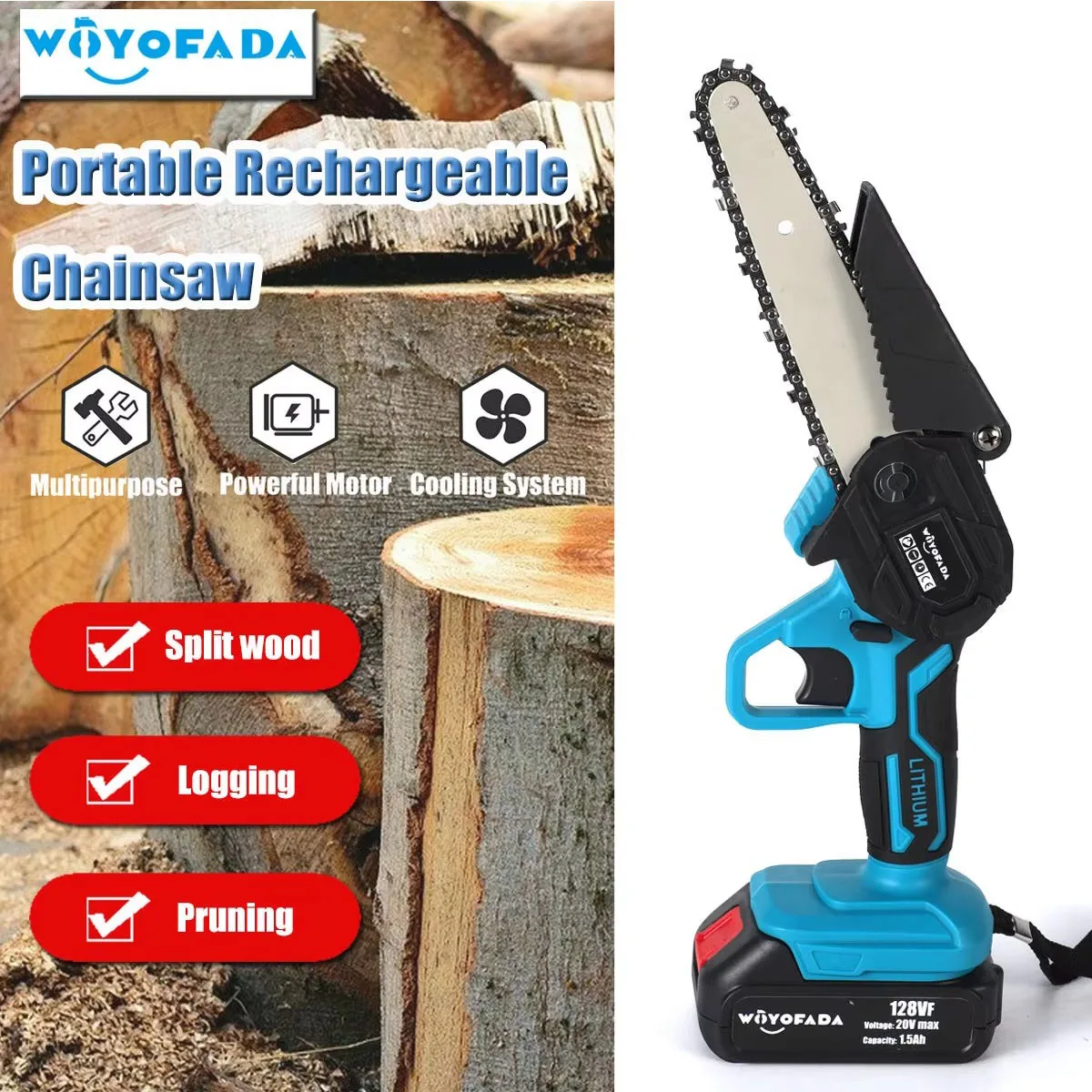 6 Inch Portable Electric Chain Saw Pruning ChainSaw Cordless Garden Logging Saw Woodworking Cutter For Makita 18V Battery