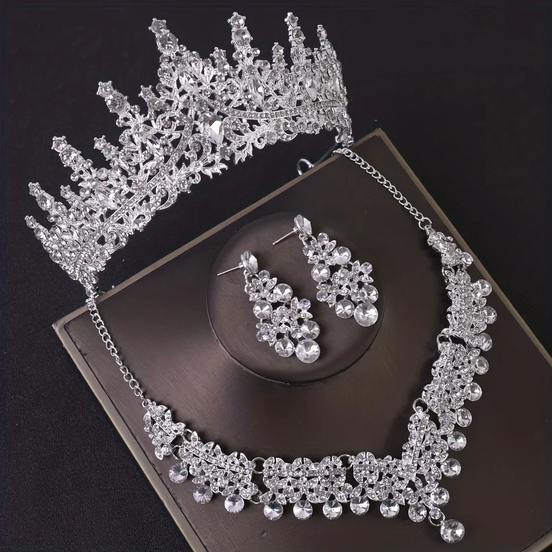 Luxury Crystal Crown Necklace Earring Set Rhinestone Bridal Jewelry Set Bridal Wedding Hair Accessories Jewelry Crown Tiara Gift