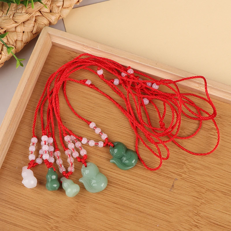 Imitation Jade Gourd Fox Pendant Necklace Fashion Accessories Charm Jewelry Amulet Gifts For Women Men