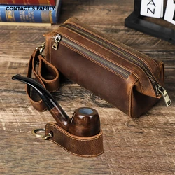 Genuine Leather Travel Tobacco Pipe Bag Smoking Cigarette Case For Tobacco Pipes Lighter Tamper Pipe Tools Smoking Accessories