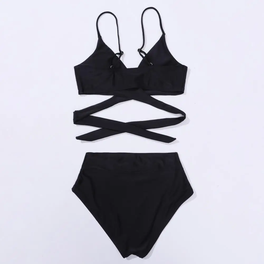 

Bikini Swimsuit Stylish 2-piece Bikini Sets for Young Ladies V-neck Strappy Backless Swimsuit High Waist Split Bathing for Beach