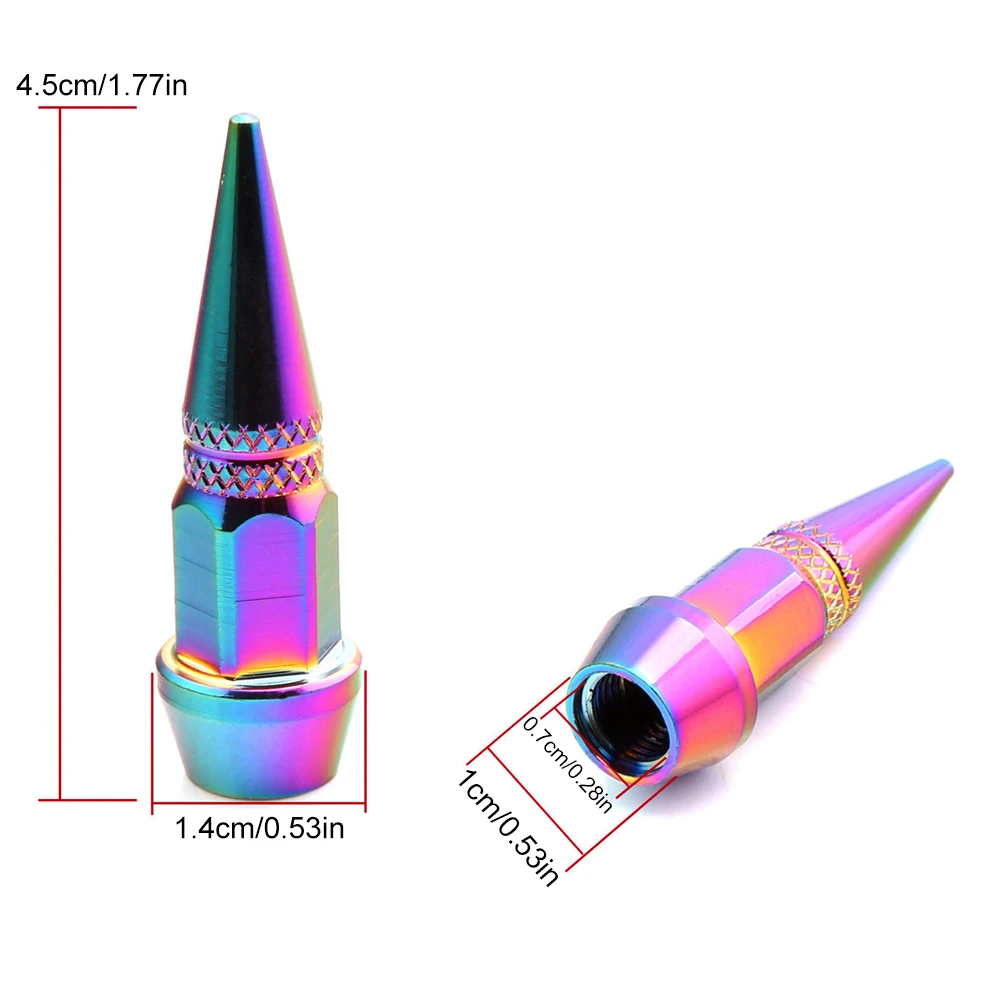 4Pcs/Set Tire Valve Caps, Dustproof Tire Wheel Stem Caps, 45mm Spiked Aluminum Stem Valve Caps,Fit Most Car Motorcycle Bike