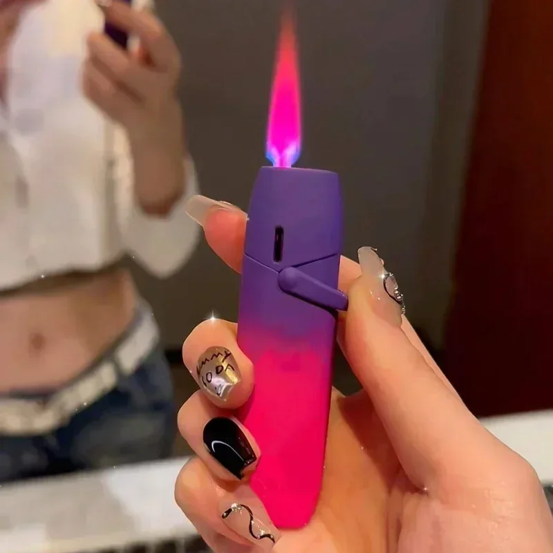 New Advanced Texture Gradient Inflatable Lighter Creative Outdoor Windproof Pink Flame Direct Gas Lighter Gift for Men and Women