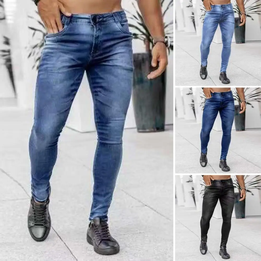 Trendy Denim Pants Solid Color Tear Resistant Wear-resistant Men Denim Pants for Daily Wear Party School