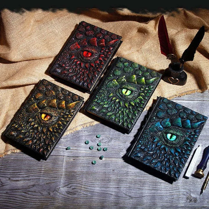 Fashion Retro Dragon Embossed Cover Notebook Dragon's Eye Resin Handbook Travel Journal Book Cubic Embossed Art Journal Book