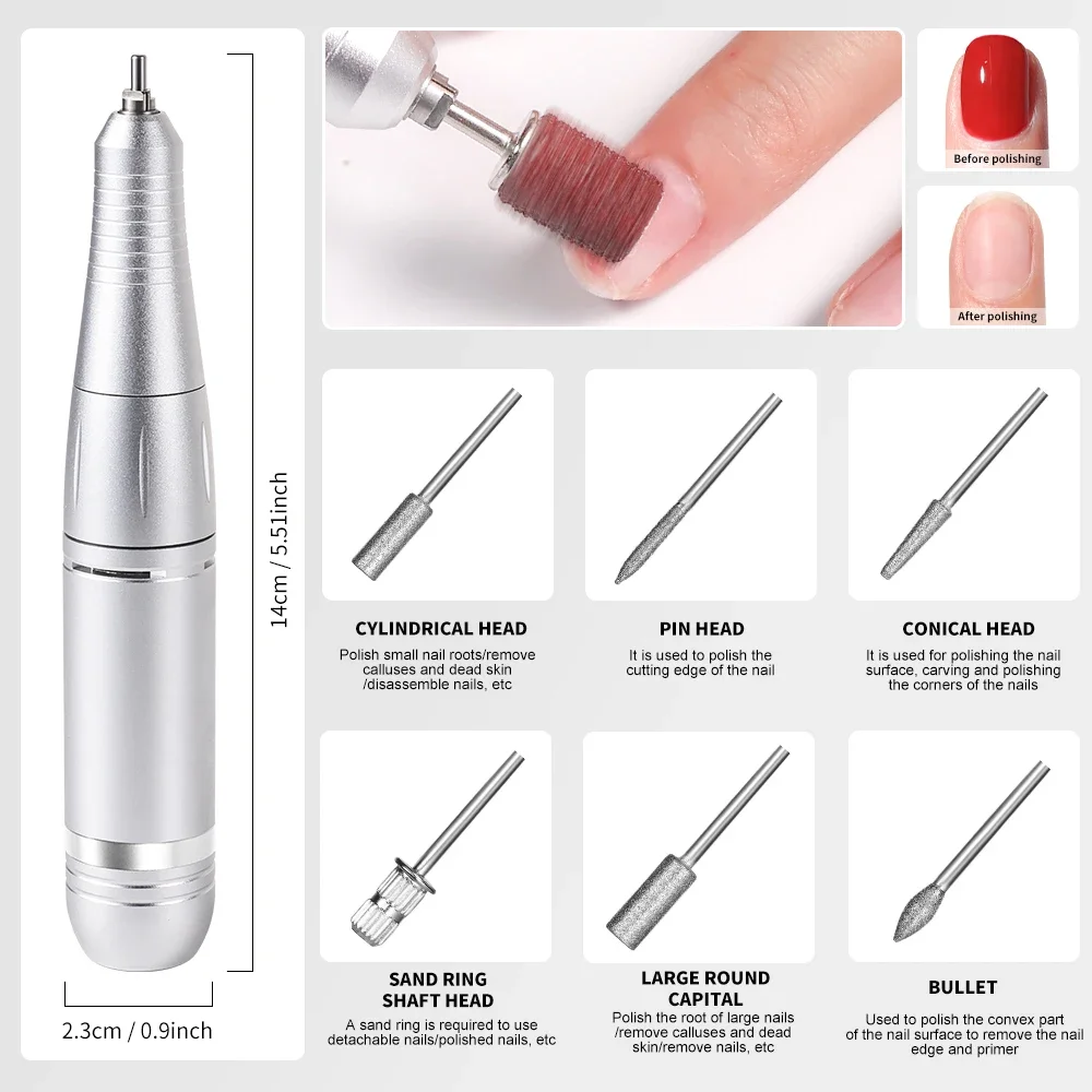 جديد المهنية 45000 دورة في الدقيقة الكهربائية المحمولة مسمار الحفر آلة قابلة للشحن منخفضة الضوضاء مسمار ساندر ملف لأداة صالون مانيكير