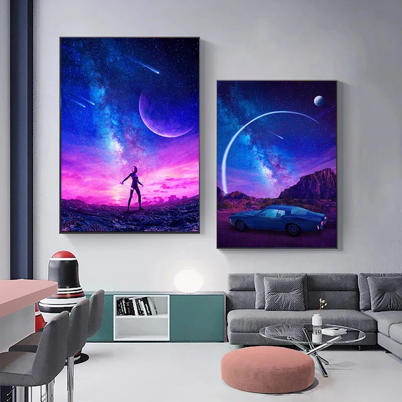 Cyberpunk Style Landscape Canvas Paintings Neon Los Angeles Poster and Prints Wall Art Picture for Home Decoration Cuadros