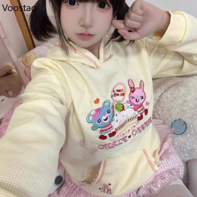 Japanese Sweet Lolita Hooded Sweatshirt Women Y2k Aesthetic Cartoon Embroidery Grunge Hoodies Autumn Streetwear Harajuku Coats