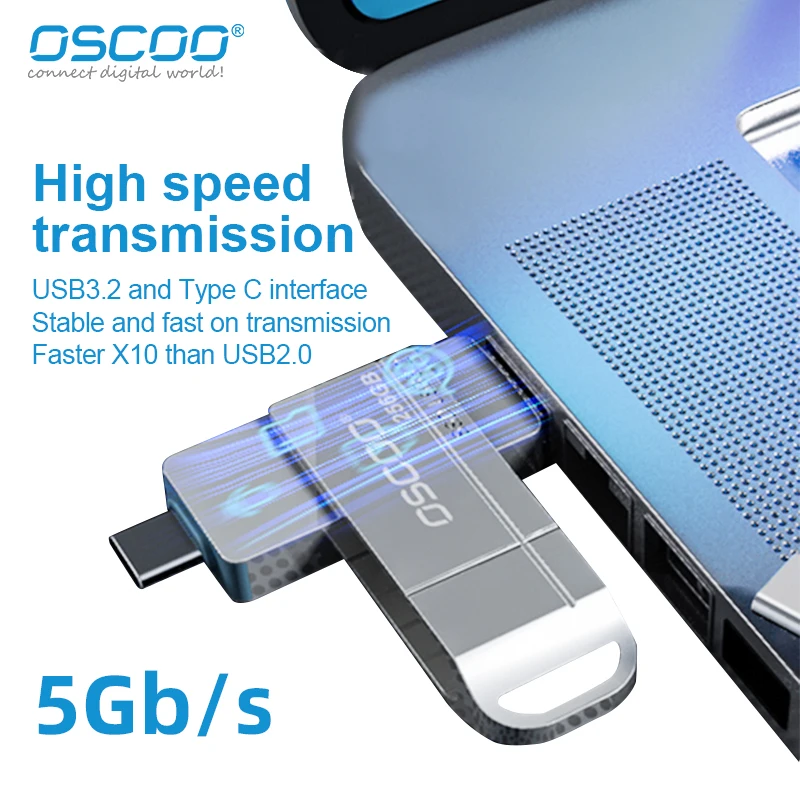 OSCOO SU001 SSD Flash Drive 3D Nand Flash USB3.2 Gen1 Type-A & C External SSD 5Gbps Portable SSD Read Speed Up to 550MB/s PSSD
