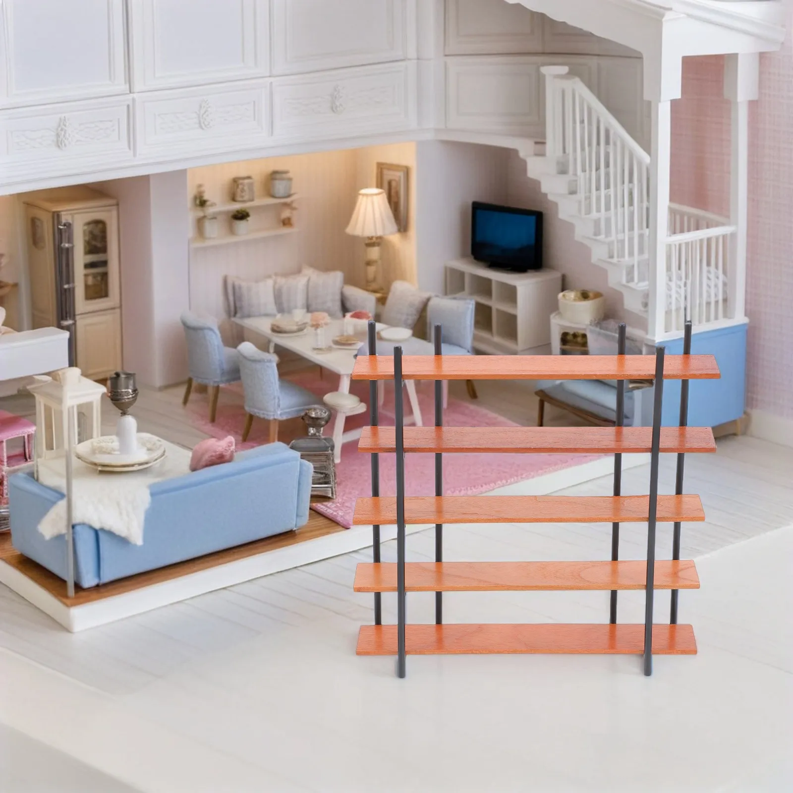 

Миниатюрная книжная полка в масштабе 1:12, пятиуровневая, из натурального дерева, для кукольного домика, для хранения миниатюрных книг и коллекционных предметов, декоративная.