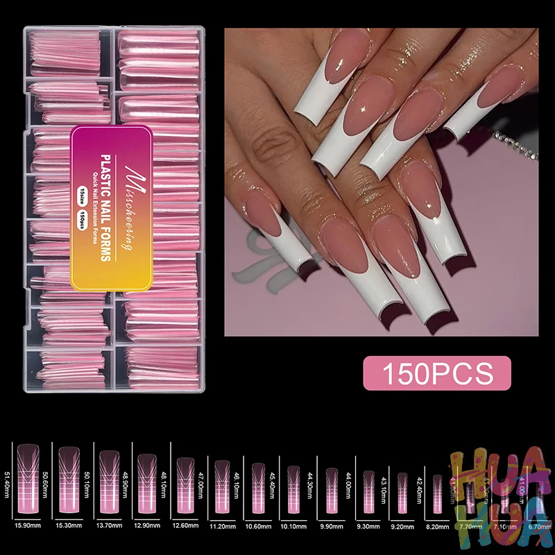 2025 هوا YY 150 قطعة أشكال مزدوجة لجل الأظافر أشكال أظافر ناعمة قوالب أكريليك غطاء كامل أظافر صناعية نصائح مانيكير تمديد هوا هوا