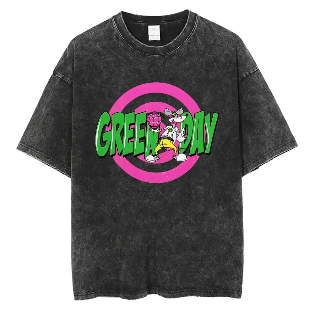 

Washed Vintage Punk Band Green Day T Shirts Women Hip Hop Gothic Rock Oversized T Shirt Men's High Quality Cotton T-shirts