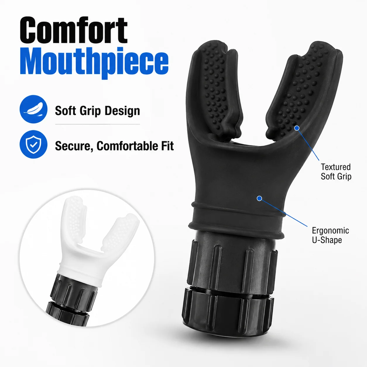 Soft Silicone Mouthpiece Replacement Bite Tabs Snorkel Respirator Mouthguard Comfortable Reusable Black White Easy Install Clean image 4