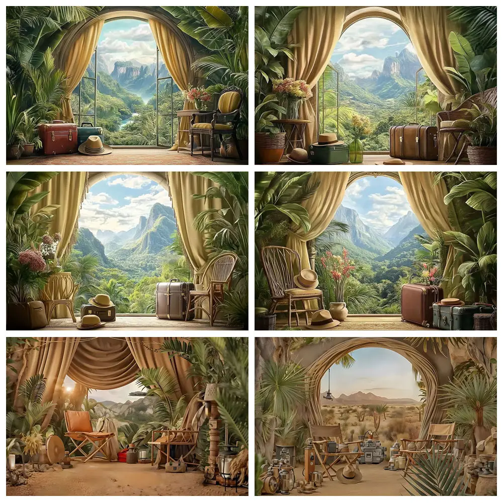 

Summer Jungle Backdrop For Photography Leaves Curtain Tropical Wild Animal Baby Birthday Party Portrait Photo Background Banner