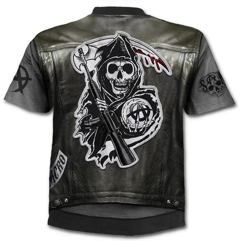 2023 New /Sons Of Anarchy/ Cosplay  Fake Vest T Shirt 3D Printed Men Summer Short Sleeve Top Street Clothing