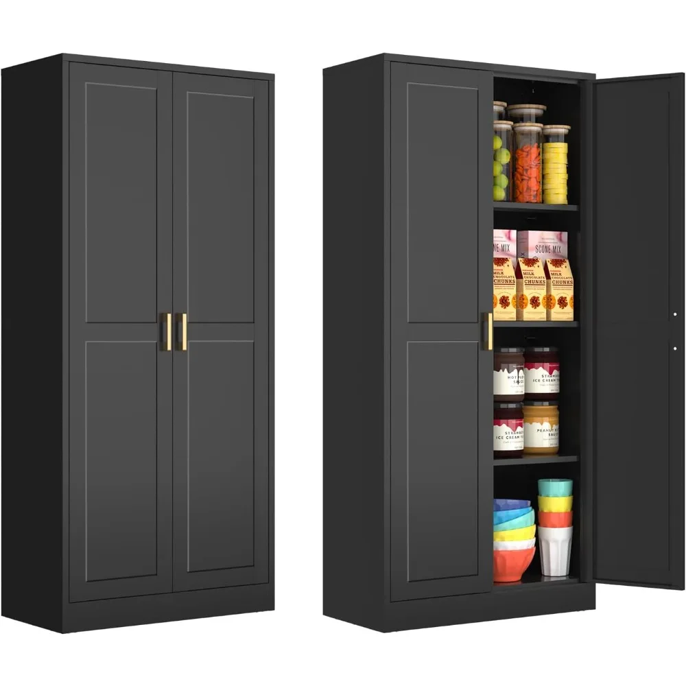 

60 Inch Tall Pantry Cabinet, Metal Kitchen Storage Cabinet with Doors and Shelves, Black Cupboard for Food Storage, Freestanding