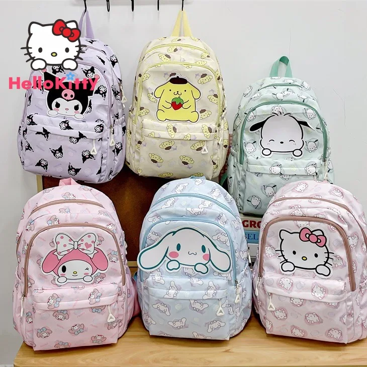 Sanrioed Cinnamoroll Kuromi Hello Kitty อะนิเมะ My Melody กระเป๋าโรงเรียนน่ารักกระเป๋าสะพายไหล่การ์ตูนของขวัญวันเกิดสำหรับเพื่อน