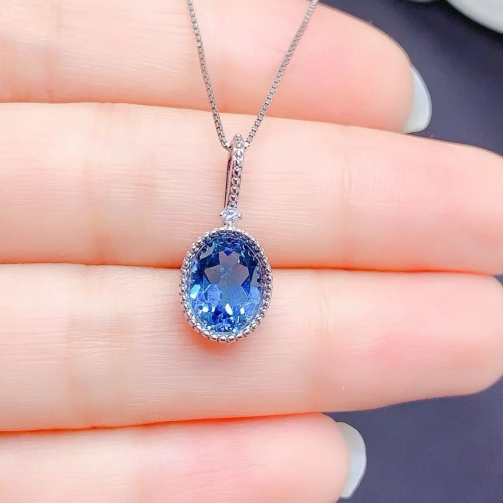 Genuine Natural Topaz Pendant 925 Silver Sparkling London Blue Topaz  Necklace Fine Jewelry with Authentic Certificate