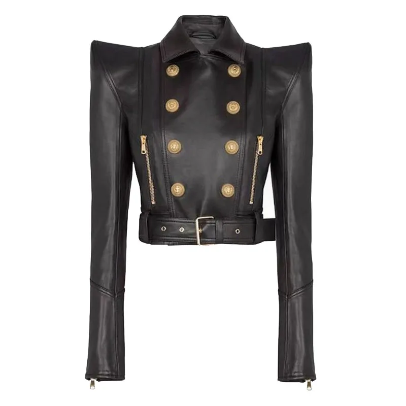 

2025 Fashion Personalized Double breasted Short Motorcycle Leather Jacket