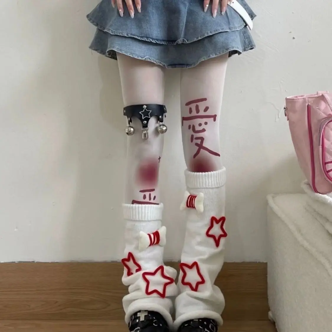 Stocking White Cute Dog Bones Y2k Millenial Spice Girls Subculture Knitted Cotton JK Loose Socks Subculture Leg Warmer