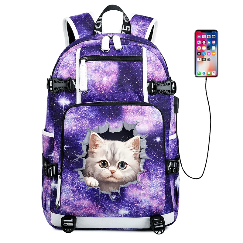 3Dスフィンクス猫漫画スクールバッグバックパックティーンエイジャー向け15.6インチバックパック男性ブックバッグ新学期バッグパックギフト