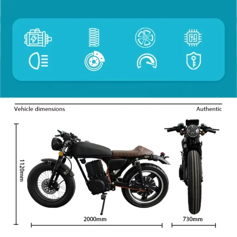 STLF 루위안 슈퍼 파워 2000w 카페 레이서 모터바이크 슈퍼 롱 레인지 전기 자전거 레트로 전기 오토바이