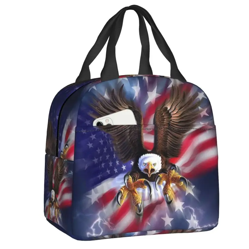 American Flag And Eagle Resuable Lunch Box Women Leakproof US Patriotic Cooler Thermal Food Insulated Lunch Bag Office Work