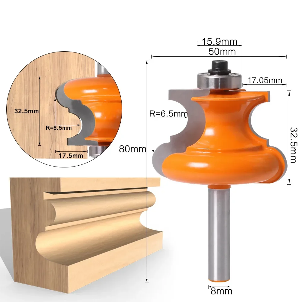 1pc 8mm Shank Bead Molding Router Bit Flute & Beading Line Woodworking Tenon Milling Cutter for Wood Tool