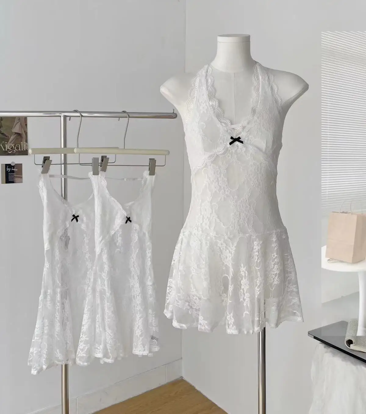 

Women's Sleeveless Tank Tops, High Street Lace Tops, Bow-Tie Strap, Summer, 2024