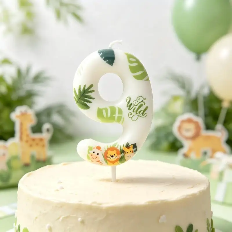 0-9 Digital Jungle Animal Print Number Candle Cake Topper For Birthday Party Cake Decoration