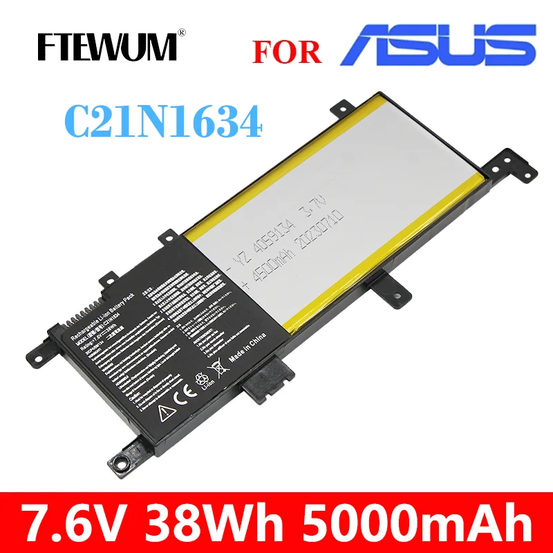 

FTEWUM Laptop Battery 2Cells C21N1634 7.6V 5000mAh 38Wh for ASUS A580U X580U X580B A542U R542U R542UR X542U V587U FL5900L