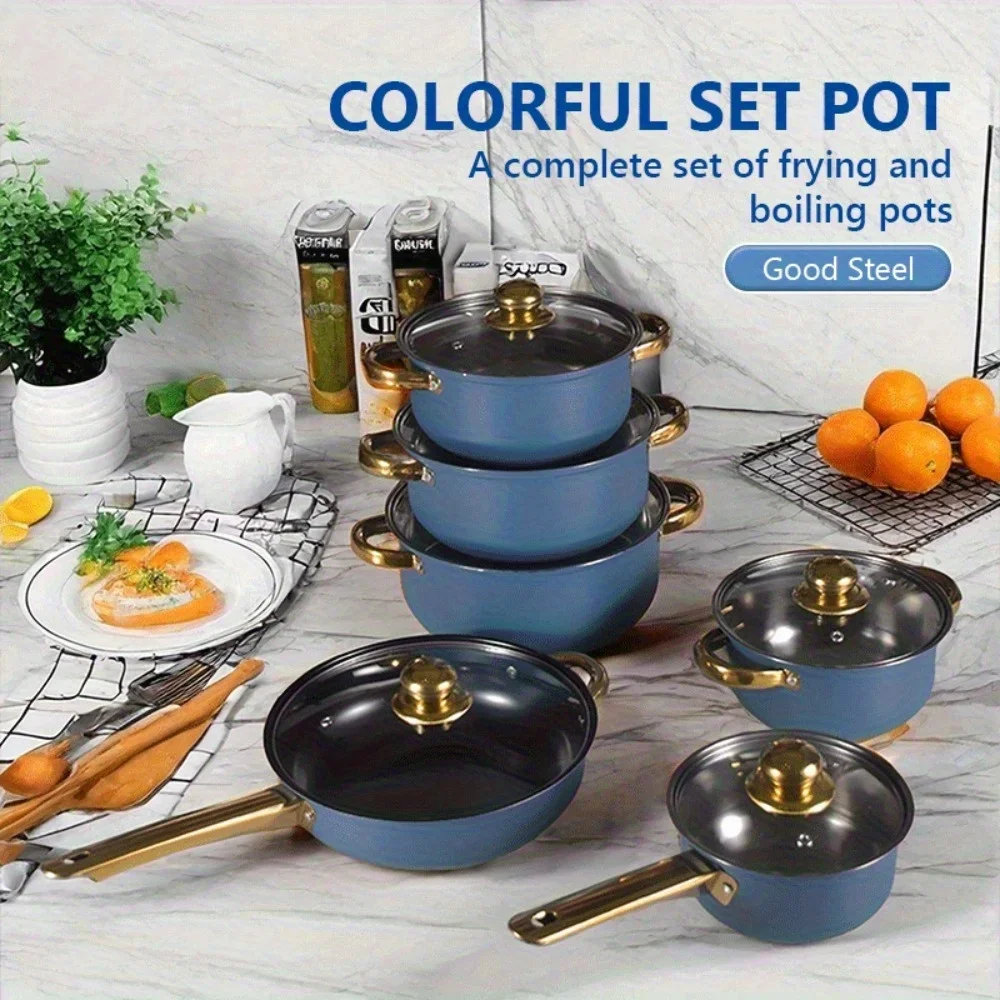 

6-Piece Stainless Steel Cookware Set: Lid-Included, Induction Cooktop Compatible - Heavy-Duty Grade 410 Non-Stick Pans