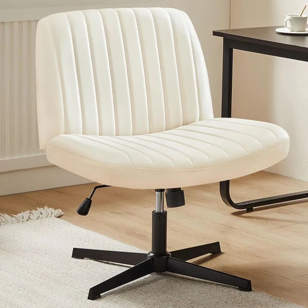 Criss Cross Chair Legged, Armless Office Desk Chair with Wheels, Height Adjustable Wide Seat Computer Task Chair