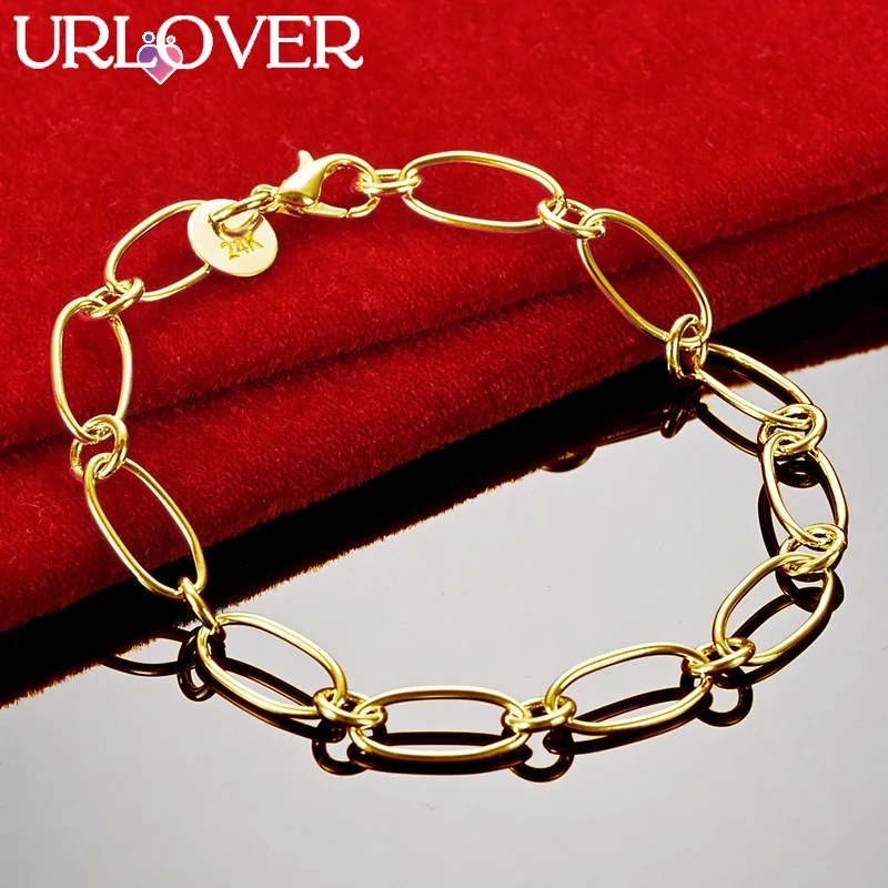 

URLOVER 24K Gold Bracelet For Woman Oval Chain Bracelets Lady Fashion Party Wedding Engagement Jewelry Lovers Birthday Fine Gift