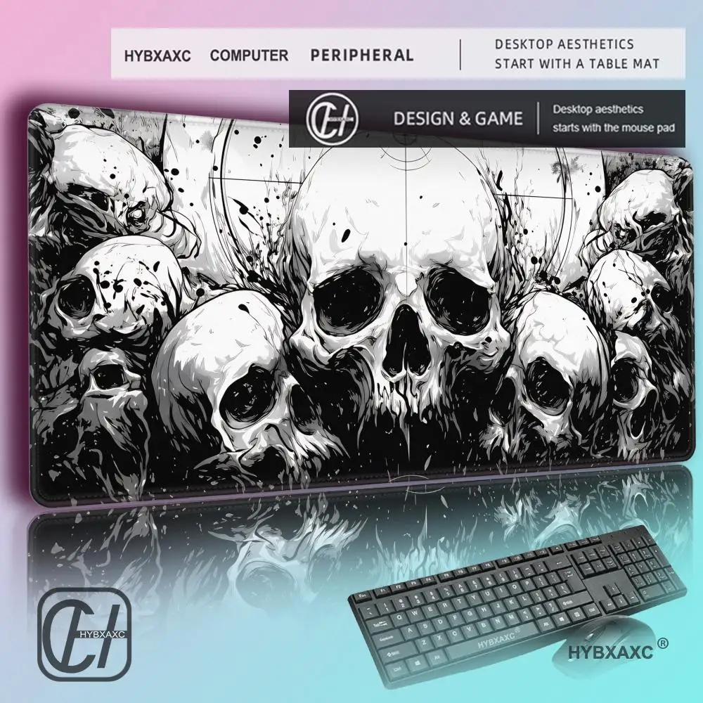 

HYBXAXC Skull Desk Mat Horror Art Mouse Pad Gothic Black White Gaming Decor Creepy Desk Aesthetic for Horror Fans Alt Setup