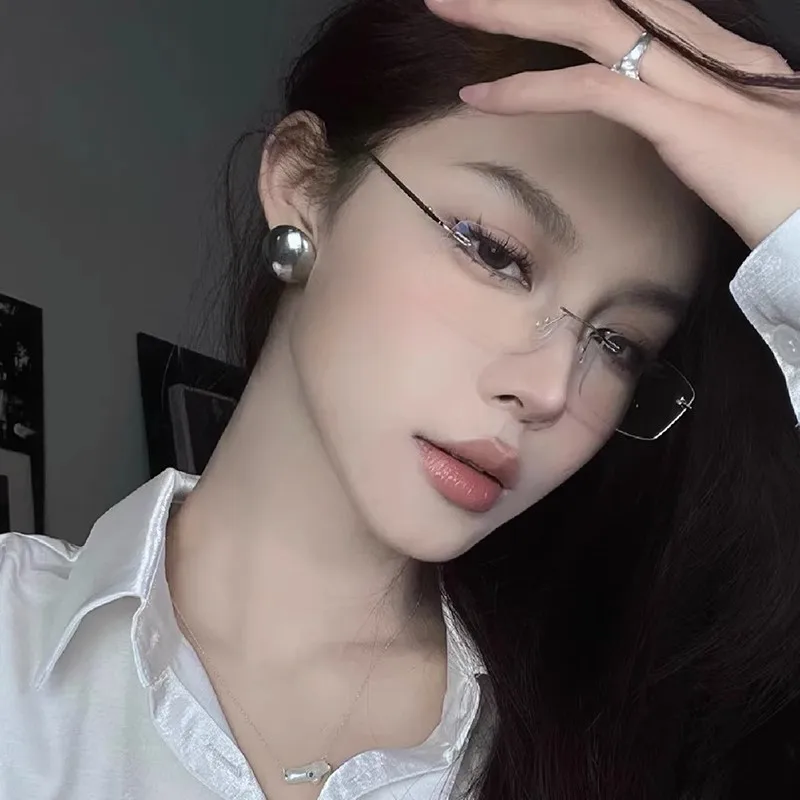 Luxurious Women Myopic Glasses Ultra Light Frameless Glasses Pure Desire Small Square Lens Anti Blue Light Glasse Degree 0~ -600 view 4